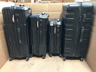 JOHN LEWIS & PARTNERS LARGE SET OF 3 HARD SHELL SUITCASE IN BLACK TO INCLUDE LARGE 4-WHEEL SUITCASE IN BLACK: LOCATION - AR3