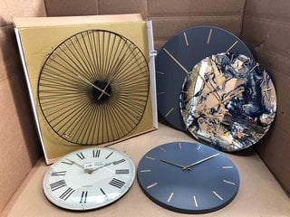 5 X ASSORTED JOHN LEWIS & PARTNERS WALL CLOCKS TO INCLUDE ARNE BRASS DIAL WALL CLOCK: LOCATION - AR2