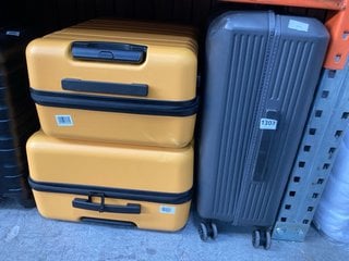 2 X JOHN LEWIS & PARTNERS LARGE 4-WHEEL HARD SHELL SUITCASES IN GREY AND YELLOW TO INCLUDE MEDIUM HARD SHELL SUITCASE IN YELLOW: LOCATION - AR2