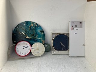 6 X ASSORTED JOHN LEWIS & PARTNERS WALL CLOCKS TO INCLUDE PENDULUM WALL CLOCK IN METAL FINISH: LOCATION - AR3