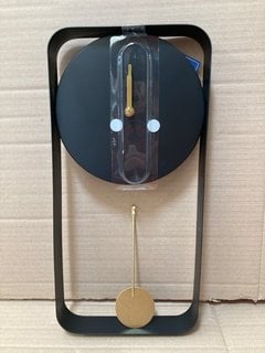 METAL PENDULUM STYLE WALL CLOCK IN BLACK AND GOLD FINISH - RRP £60: LOCATION - BR5