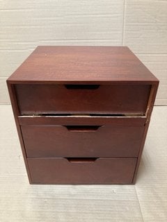 3 DRAWER BEDSIDE TABLE IN HONEY ACACIA WOOD FINISH: LOCATION - BR3