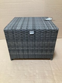 SMALL SQUARE RATTAN STYLE OUTDOOR STOOL IN GREY MIX RATTAN: LOCATION - BR3