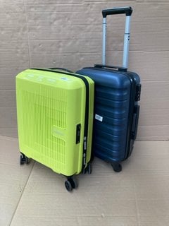 2 X ASSORTED SMALL CABIN SIZE HARD SHELL STYLE SUITCASES TO INCLUDE AMERICAN TOURISTER HARD SHELL CABIN CASE IN NEON YELLOW FINISH: LOCATION - BR1