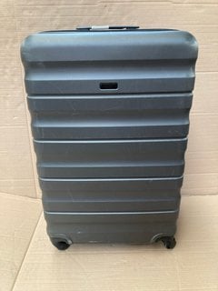 JOHN LEWIS & PARTNERS LARGE HARD SHELL STYLE WHEELED SUITCASE IN DARK GREY FINISH: LOCATION - BR1