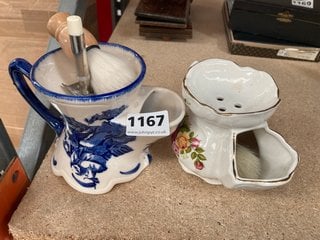 2 X ANTIQUE SHAVING MUGS AND ACCESSORIES: LOCATION - CR