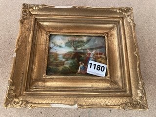 A GILT FRAMED SIGNED WATERCOLOR IN AN 18TH CENTURY STYLE: LOCATION - CR