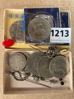 ASSORTED COMMEMORATIVE CROWNS AND TIE PINS ETC: LOCATION - CR