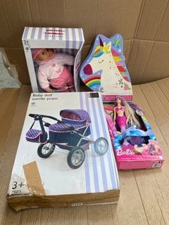 QTY OF ASSORTED CHILDRENS TOYS TO INCLUDE BARBIE GIRLS DOLL AND UNICORN PUZZLE: LOCATION - BR11