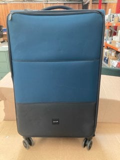 JOHN LEWIS & PARTNERS LARGE FABRIC WHEELED COMBINATION LOCK SUITCASE IN MARINE BLUE AND BLACK: LOCATION - BR12