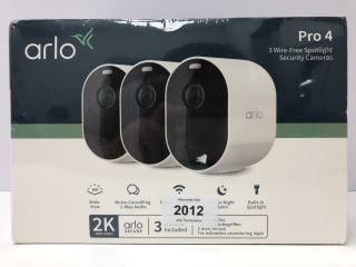 ARLO PRO 4 3 WIRE FREE SECURITY CAMERAS SECURITY SURVEILLANCE EQUIPMENT (WITH BOX & ALL ACCESSORIES) [JPTN41265] (SEALED UNIT) THIS PRODUCT IS FULLY FUNCTIONAL AND IS PART OF OUR PREMIUM TECH AND ELE