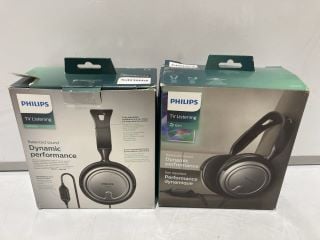 2 X PHILIPS SHP2500 TV LISTENING HEADPHONES GREY/BLACK