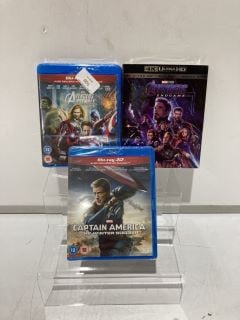 12 X MARVEL CAPTAIN AMERICA THE WINTER SOLDIER BLUE-RAY AND MARVEL AVENGERS ASSEMBLE 3D BLU-RAY AND MARVEL AVENGERS END GAME BLU-RAY 18+ ID MAY BE REQUIRED