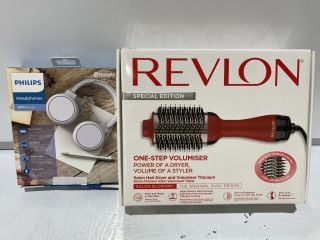 2 X REVLON SPECIAL EDITION ONE-STEP VOLUMISER RED TO INCLUDE PHILIPS 5000 SERIES HEADPHONES WHITE