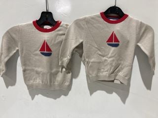 BOX OF ASSORTED CLOTHES TO INCLUDE THE WHITE COMPANY SAIL BOAT JUMPER PEBBLE 12-18 MONTHS TOTAL RRP £500