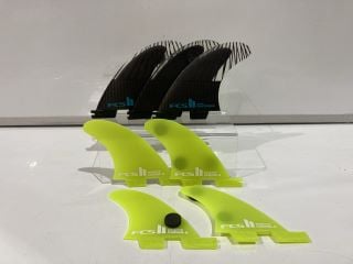 3 X FCS II PERFORMER PC CARBON TRI SET AND FCS II CARVER NEO GLASS SMALL AND MEDIUM QUAD REAR RETAIL FINS TOTAL RRP £220