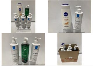 BOX OF ASSORTED ITEMS TO INCLUDE NIVEA CARING SHOWER CREAM ORANGE & AVOCADO OIL 500ML