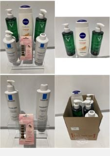 BOX OF ASSORTED ITEMS TO INCLUDE NIVEA CARING SHOWER CREAM ORANGE & AVOCADO OIL 500ML