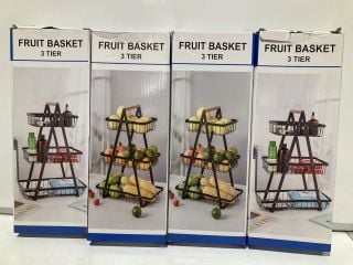 4 X FRUIT BASKET 3 TIER BLACK SGL-MB-3T