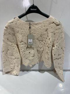 2 X MINT VELVET BLACK DENIM STUDDED JACKET EXTRA SMALL AND MINI VELVET CROCHET SHELL TOP SMALL CREAM TOTAL RRP £198