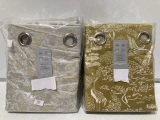 JOHN LEWIS ONE PAIR OF EYELET CURTAINS METALLIC LUXE WEAVE GOLD TO INCLUDE JOHN LEWIS EYELET CURTAINS WILLOW LANDSCAPE GOLD