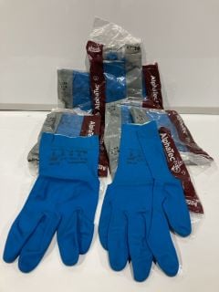 QTY OF ITEMS TO INCLUDE ANSELL VERSA TOUCH NATURAL RUBBER LATEX GLOVES CHEMICAL AND LIQUID PROTECTION BLUE SIZE 8.5-9