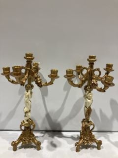 SET OF 2 TOSANCO PD2008 THE CHERUBS HARVEST CANDELABRA CANDLE HOLDERS 47CM GOLD & IVORY RRP £104.73