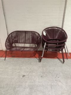 JOHN LEWIS OUTDOOR PURPLE BENCH & 4X PURPLE CHAIRS