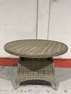 RYE WOVEN 4 SEATER ROUND GARDEN DINING TABLE, NATURAL RRP £499