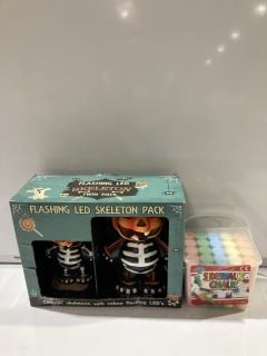 QTY OF ASSORTED ITEMS TO INCLUDE FLASHING LED SKELETON TWIN PACK, TOYLAND GIANT BUBBLE KIT