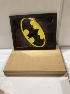 QTY OF ASSORTED ITEMS TO INCLUDE DC COMICS BATMAN POSTER FRAMED, GINGER RAY BABY SHOWER GUEST BOOK