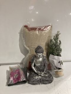 QTY OF ASSORTED ITEMS TO INCLUDE DECORATIVE BUDDHA FIGURE, MULTI PURPOSE STORAGE BAG