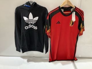 QTY OF ASSORTED ADIDAS CLOTHING TO INCLUDE ROYAL BELGIAN FA 1895 JERSEY RED/BLACK SIZE MENS L