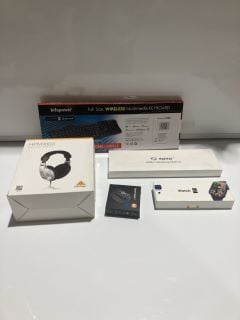 QTY OF ASSORTED ITEMS TO INCLUDE BEHRINGER HMP1000 MULTI-PURPOSE HEADPHONES, INFAPOWER FULL SIZE WIRELESS MULTIMEDIA KEYBOARD