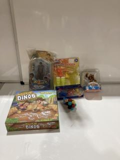 QTY OF ASSORTED ITEMS TO INCLUDE GOLIATH DIG EM UP DINOS, MATT HATTER CHRONICLES TENOROC & CRAW FIGURE