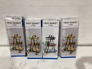 QTY OF ASSORTED ITEMS TO INCLUDE 3 TIER FRUIT BASKET, METAL ANIMAL CAGE