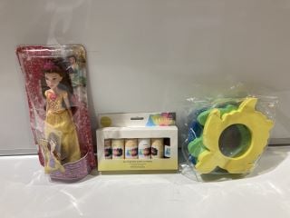 QTY OF ASSORTED KIDS TOYS TO INCLUDE DISNEY PRINCESS ROYAL SHIMMER BELLE DOLL FIGURE