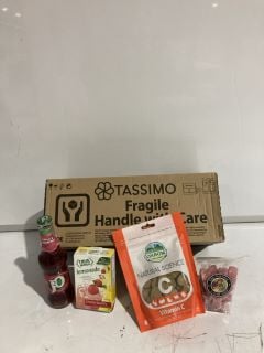 BOX OF ASSORTED ITEMS TO INCLUDE TASSIMO 5X COSTA LATTE PACKS ( 27/03/2025 )