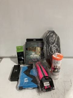 BOX OF ASSORTED FITNESS ITEMS TO INCLUDE SPYDER SPORT LAYER THERMO UK L