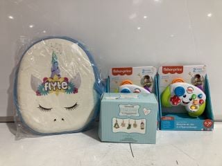 BOX OF ASSORTED CHILDRENS ITEMS TO INCLUDE FLYTE UNICORN BACKPACK