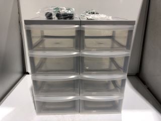 2 PLASTIC STORAGE DRAWERS WITH 4 DRAWERS