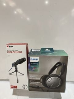 PHILIPS TV LISTENING HEADPHONES 6M & TRUST ALL ROUND USB MICROPHONE