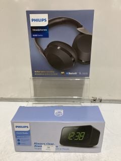 PHILIPS 8000 SERIES BLUETOOTH HEADPHONES & PHILIPS CLOCK RADIO TOTAL RRP £152