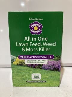 QTY OF ASSORTED ITEMS TO INCLUDE FLOWER POWER ALL IN ONE LAWN FEED WEED & MOSS KILLER