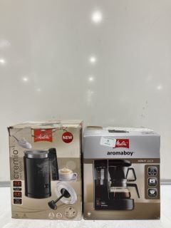 MELITTA AROMABOY COFFEE FILTER MACHINE - BLACK & MELITTA CREMIO MILK FROTHER - BLACK TOTAL RRP £114.99