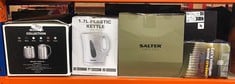 QUANTITY OF  ITEMS TO INCLUDE DAEWOO ESSENTIALS, PLASTIC KETTLE, WHITE, 1.7 LITRE CAPACITY, FILL 7 CUPS, FAMILY SIZE, VISIBLE WATER WINDOW FOR EASY MONITORING, LED LIGHT INDICATOR, LIGHTWEIGHT, CLEAN