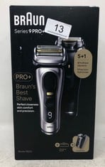 BRAUN SERIES 9 PRO+ ELECTRIC SHAVER FOR MEN, 5 PRO SHAVE ELEMENTS & PRECISION LONG HAIR PRO TRIMMER, POWERCASE, 9527S, SILVER, RATED WHICH BEST BUY. RRP £360: LOCATION - TOP 50 RACK