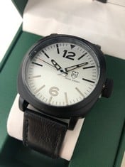 MENS FRANK SCHMIDT WATCH -LARGE BLACK CASE -WHITE PILOT DIAL -BLACK LEATHER STRAP -3ATM WATER RESISTANT -GIFT BOX INCLUDED RRP£290 : LOCATION - TOP 50 RACK