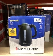 QUANTITY OF KITCHEN & APPLIANCES ITEMS TO INCLUDE RUSSELL HOBBS TEXTURES ELECTRIC 1.7L CORDLESS KETTLE (FAST BOIL 3KW, BLACK PREMIUM PLASTIC, MATT & HIGH GLOSS FINISH, REMOVABLE WASHABLE ANTI-SCALE F