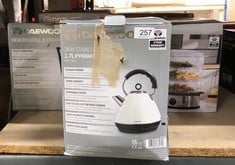 QUANTITY OF KITCHEN & APPLIANCES ITEMS TO INCLUDE DAEWOO KENSINGTON, PYRAMID KETTLE ELECTRIC, STAINLESS STEEL, FAMILY SIZE, FAST BOIL, AUTO SHUT OFF, 360 SWIVEL BASE, CORD STORAGE, POWER INDICATOR, R